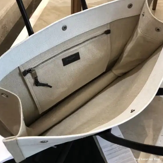 Tony Luxuries IN YSL BAG LEATHER RIVE AND LINEN TOTE GAUCHE 0608